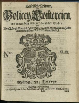 Nro. XLIX, Montags, den 4. Dec. 1747