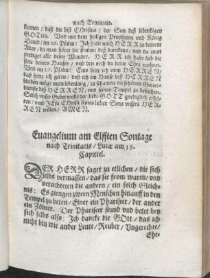 Euangelium am Elfften Sontage nach Trinitatis/ Lucæ am 18. Capittel.