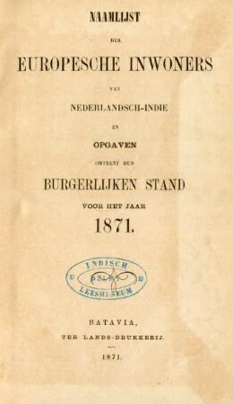 1871: Naamlijst der europesche inwoners van Nederlandsch-Indie͏̈