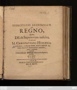 Exercitatio Academica VI. De Regno