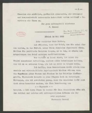 Briefabschrift an Paul Bekker : 14.05.1920