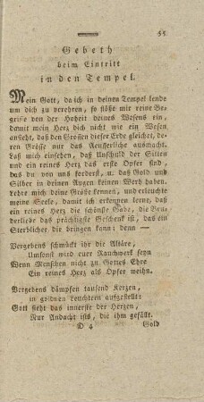 Gebeth beim Eintritt in den Tempel