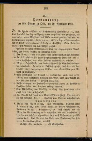 XLIII. Verhandlung der 165. Sitzung zu Oels, am 29. November 1868