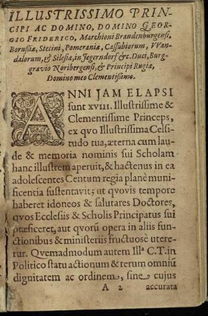 Illustrissimo Principi Ac Domino, Domino Georgio Friederico, Marchioni Brandenburgensi [...]