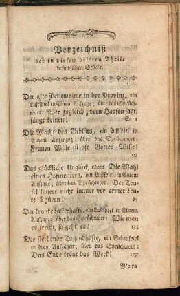 Verzeichniß der in diesem dritten Theile befindlichen Stücke.