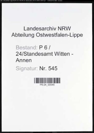 Sterberegister Standesamt Witten-Annen