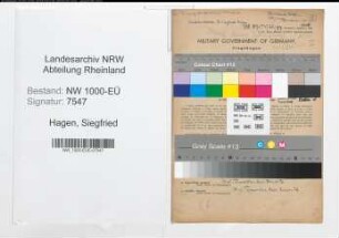 Entnazifizierung Siegfried Hagen, geb. 26.01.1915 (Studienassessor)