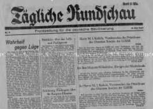Tägliche Rundschau, Zeitung der Sowjetischen Armee für die deutsche Bevölkerung, mit Glückwunschtelegrammen zum Sieg über Hitlerdeutschland