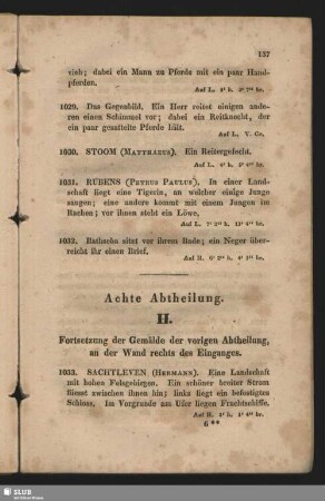 Achte Abtheilung. H. Fortsetzung der Gemälde der vorigen Abtheilung, an der Wand rechts des Einganges