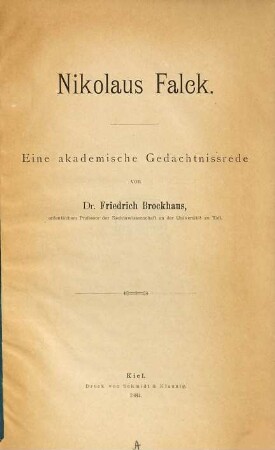 Nikolaus Falck : eine akademische Gedächtnisrede