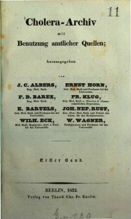 Cholera-Archiv mit Benutzung amtlicher Quellen. 1,3. 1832