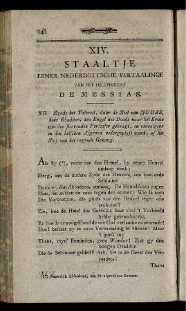 XIV. Staaltje Eener Nederduitsche Vertaalinge Van Het Heldendicht De Messias.