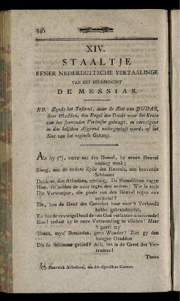 XIV. Staaltje Eener Nederduitsche Vertaalinge Van Het Heldendicht De Messias.