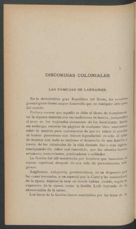 Discordias coloniales : Las familias de Larraínes