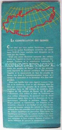 Werbe- und Informationsprospekt der UdSSR für die Weltausstellung in Brüssel 1958 mit einer kurzen Vorstellung der 15 Sowjetrepubliken (in französischer Sprache)