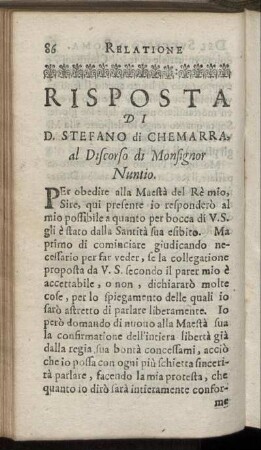Risposta di D. Stefano di Chemarra al Discorso di Monsignor Nuntio