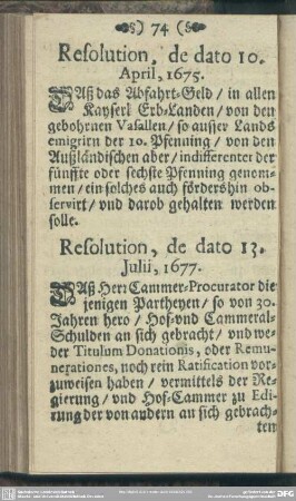 Resolution, de dato 10. April, 1675