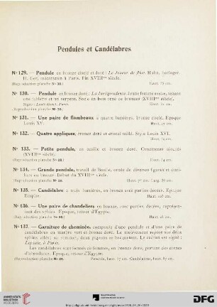 Pendules et Candélabres (Nr. 129-140)