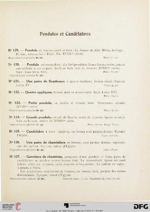 Pendules et Candélabres (Nr. 129-140)