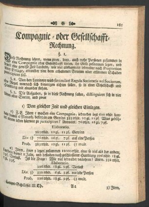 Compagnie- oder Gesellschafft-Rechnung.