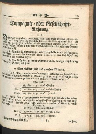 Compagnie- oder Gesellschafft-Rechnung.