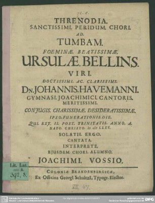 Threnodia ad tumbam Ursulae Bellins