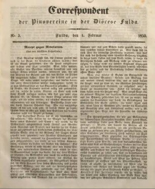 Nr. 3. Fulda, den 1. Februar 1850.