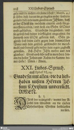 XXI. Liebes-Spruch. auß Ephes. VI, 24