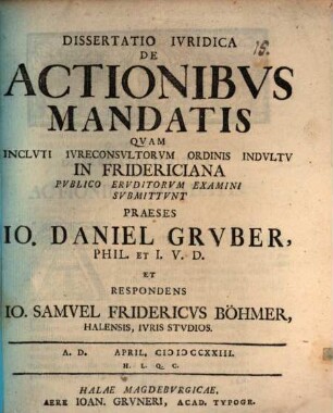 Dissertatio Ivridica De Actionibvs Mandatis