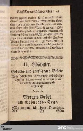 II. Abschnitt. Geburts- und Tauf-Tages Gebete.