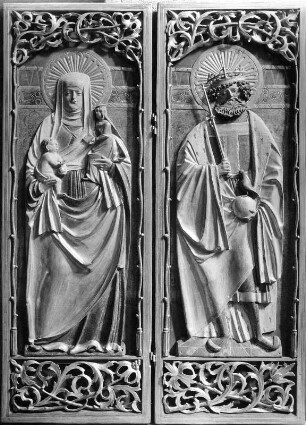 Zwei Reliefplatten (links mit Anna Selbdritt) : Zwei Reliefplatten (links mit Anna Selbdritt). Maria Saal, Propsteipfarr- und Wallfahrtskirche Mariae Himmelfahrt