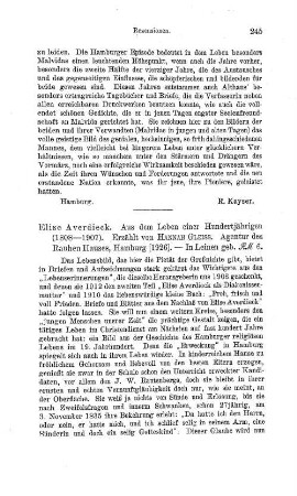 Gleiss, Hannah :: Elise Averdieck, aus dem Leben einer Hundertjährigen, 1808 - 1907 : Hamburg, Agentur des Rauhen Hauses, 1926