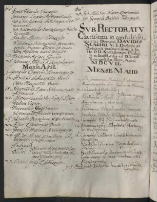 Sommerhalbjahr 1607. Rektorat David Magirus
