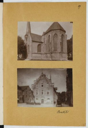 Pfarrkirche St. Michael, Brakel. Rathaus, Brakel: Choransicht Kirche, Ansicht Rathaus (aus: Skizzen- und Fotoalbum 22)