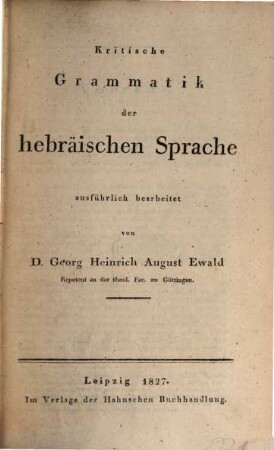 Kritische Grammatik der hebräischen Sprache