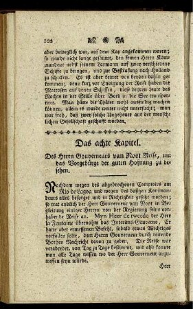 Das achte Kapitel. Des Herrn Gouverneurs van Noot Reise, um das Vorgebürge der guten Hofnung zu besehen.