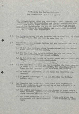 Verfassung des Leibniz-Kollegs (mit handschriftlichen Vermerken)