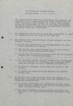 Verfassung des Leibniz-Kollegs (mit handschriftlichen Vermerken)