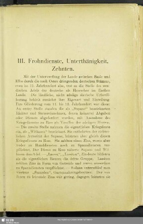 III. Frohndienste, Unterthänigkeit, Zehnten
