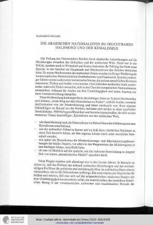 Elizabeth Picard - Die arabischen Nationalisten des Fruchtbaren Halbmonds und der Kemalismus