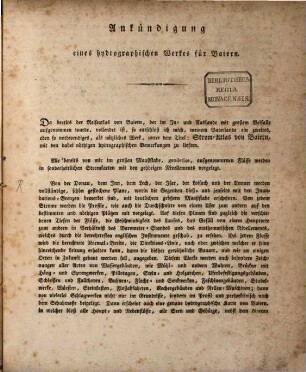 Ankündigung eines Hydrographischen Werkes für Baiern
