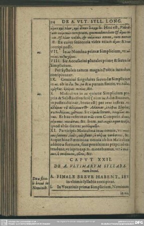 Caput XXII. De A. Ultimarum syllabarum breui