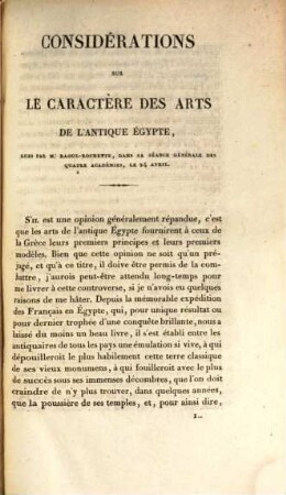 Considérations sur le caractère des arts de l'antiquité Egypte