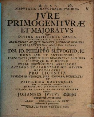 De iure primogeniturae et maioratus