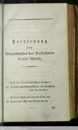 Fortsetzung des Verzeichnisses der Beförderer dieses Werks