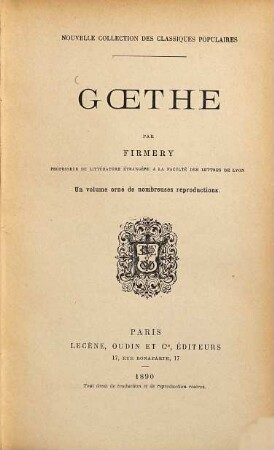 Goethe : Un volume orné de nombreuses reproductions