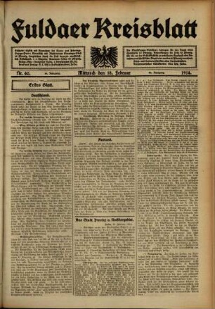 Erste Ausgabe vom Mittwoch, den 18. Februar 1914.