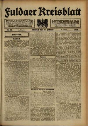Erste Ausgabe vom Mittwoch, den 18. Februar 1914.