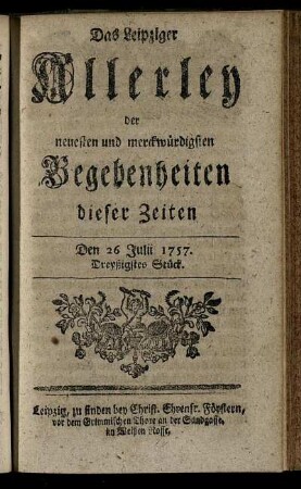 Den 26 Julii 1757. Dreyßigstes Stück.