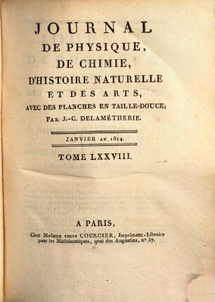 Journal de physique, de chimie et d'histoire naturelle, 78. 1814 = [T. 35]